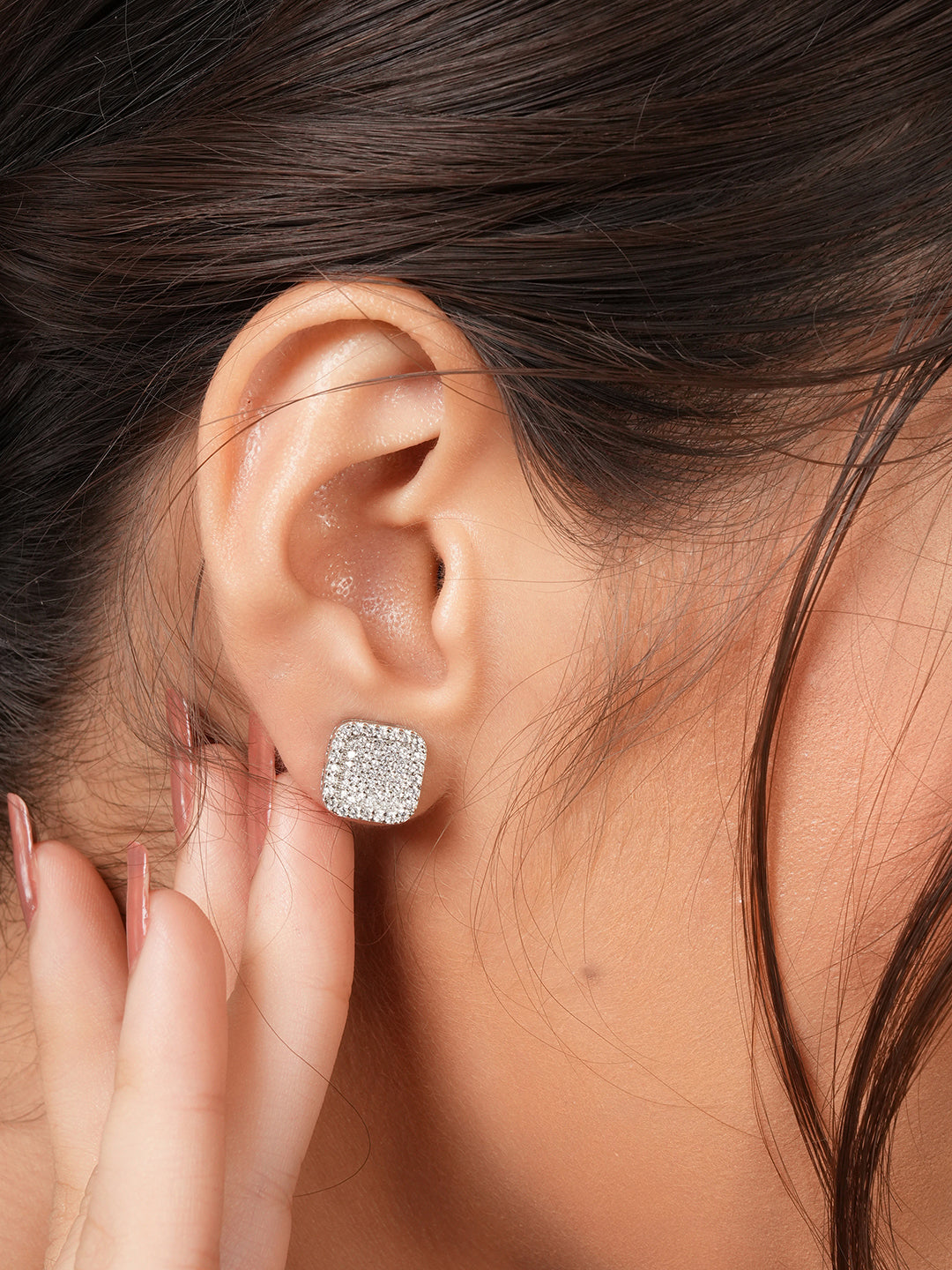 925 Sterling Silver Cubic Zirconia Square Studds Earrings