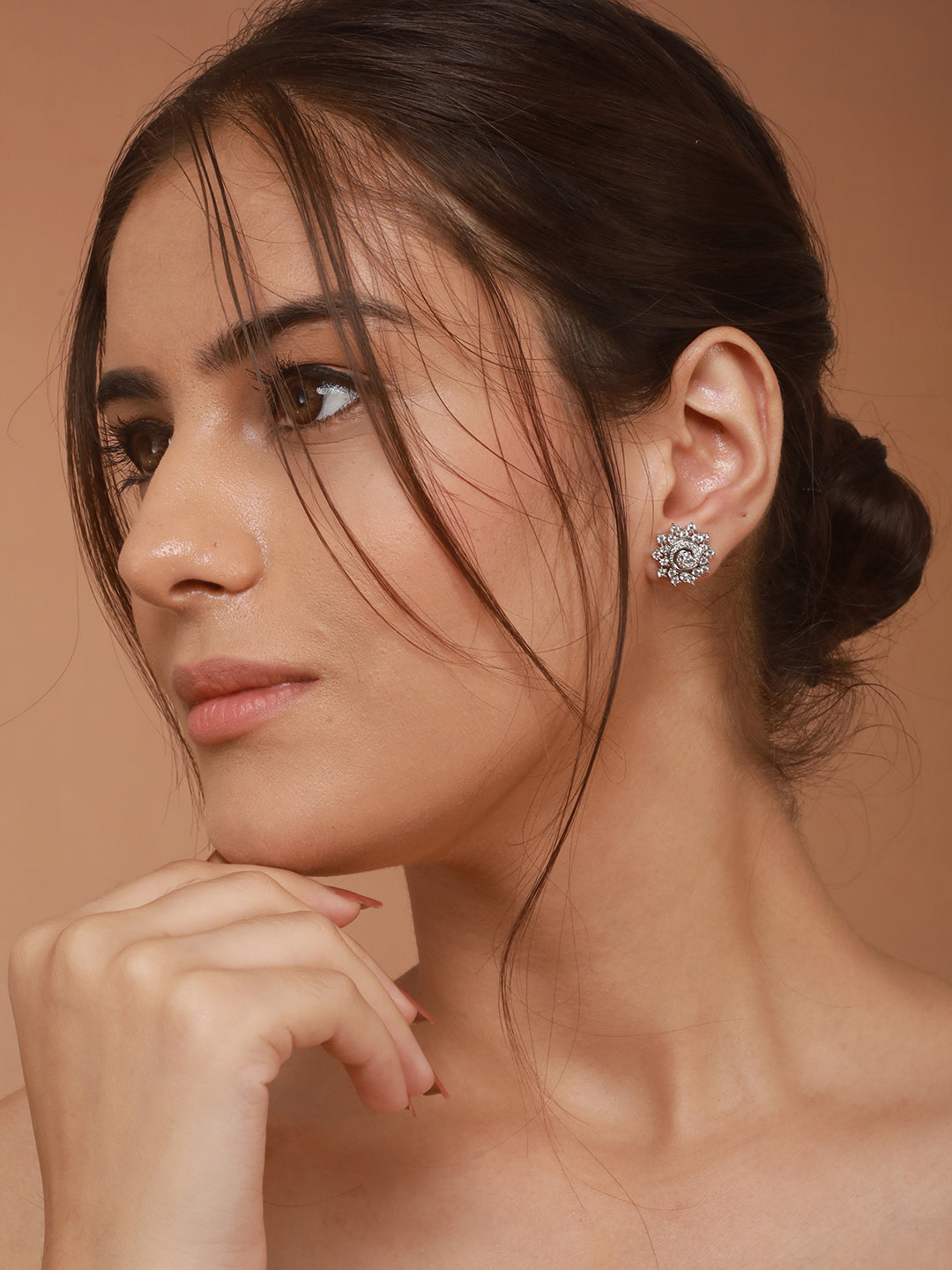 925 Sterling Silver Cubic Zirconia Flora Circle  Studds Earrings