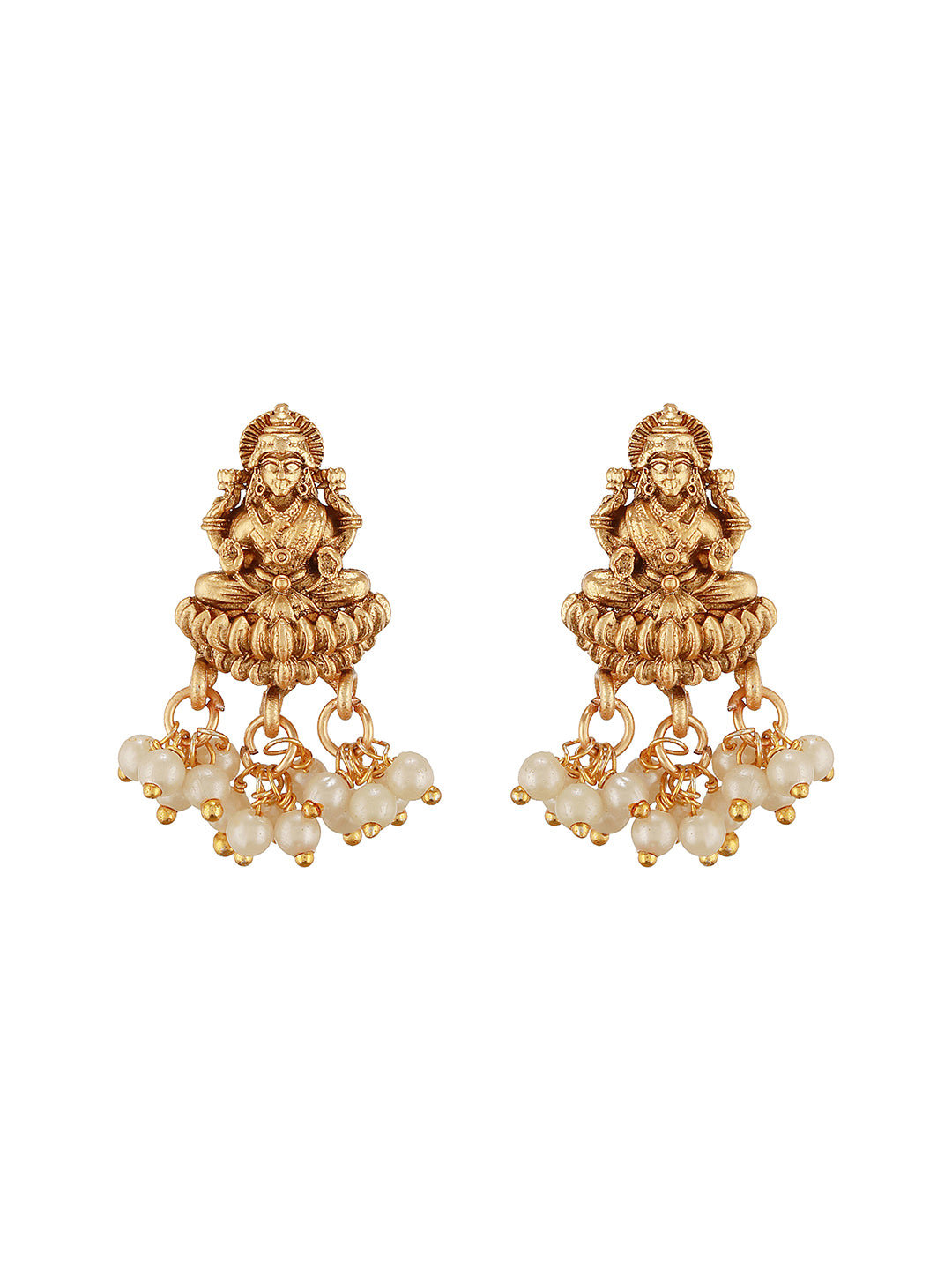 Gold Plated Pearl Beaded Invisible Chain  Temple Goddess Lakshmi Motif Pendant Jewellery Set