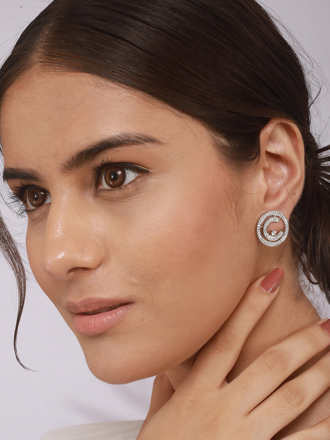 925 Sterling Silver Cubic Zirconia Concentric Circle  Studds Earring