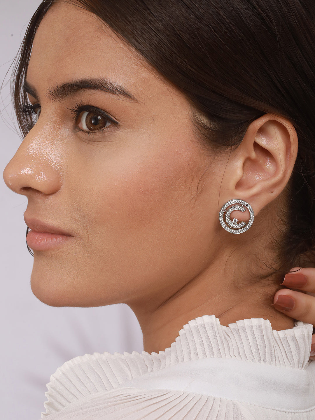 925 Sterling Silver Cubic Zirconia Concentric Circle  Studds Earring