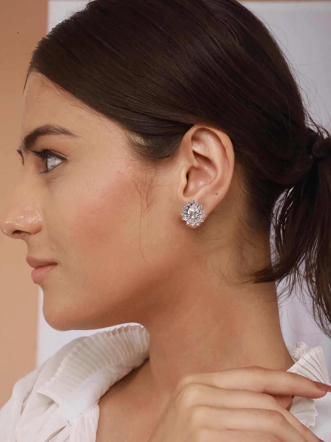 925 Sterling Silver Rhodium Plated Drop Shaped Solitaire Earrings