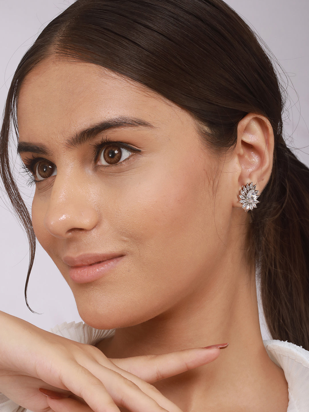 925 Sterling Silver Rhodium Plated Drop Shaped Solitaire Earrings