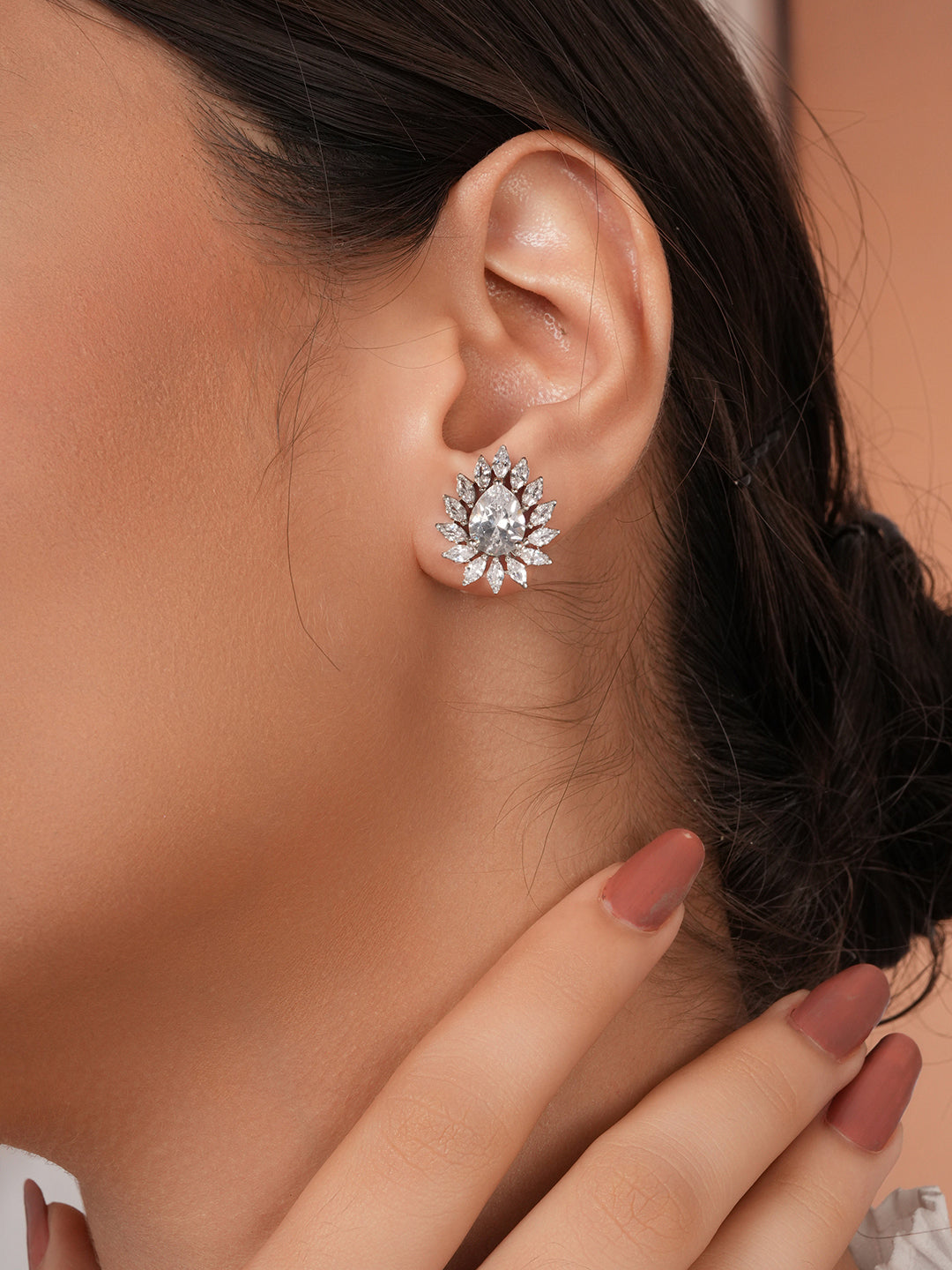 925 Sterling Silver Rhodium Plated Drop Shaped Solitaire Earrings