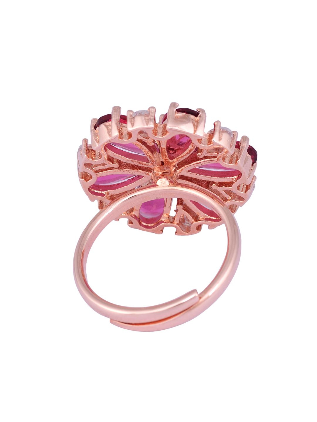 Rose Gold plated Ruby AD studded handcrafted adjustable Finger Ring