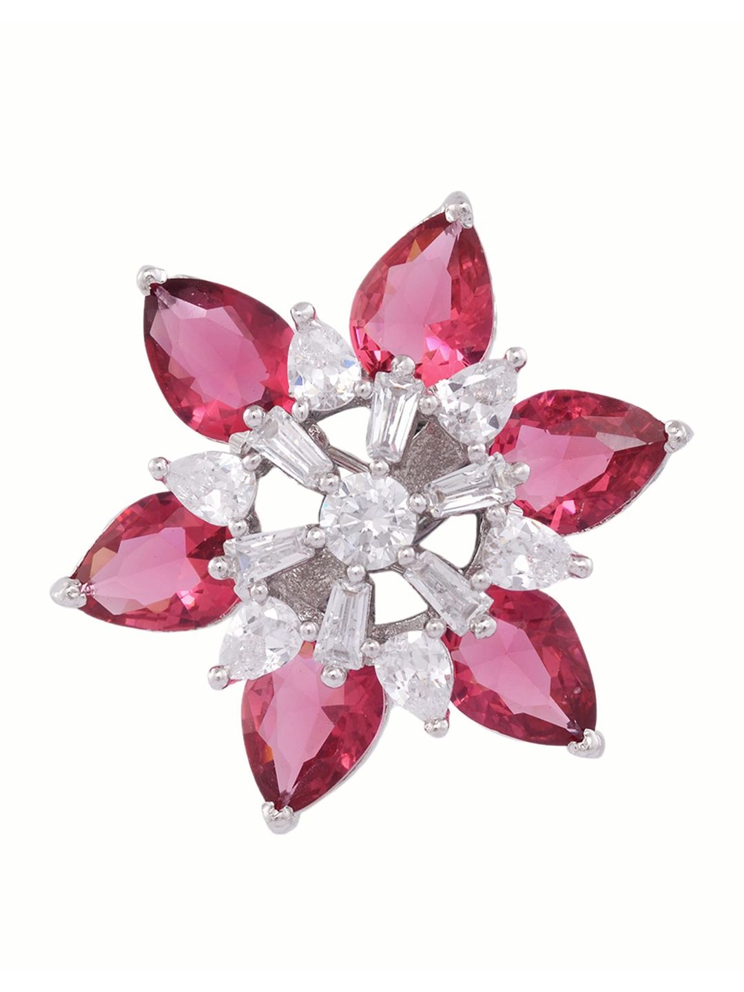 White Rhodium Ruby AD studded handcrafted Ear Ring