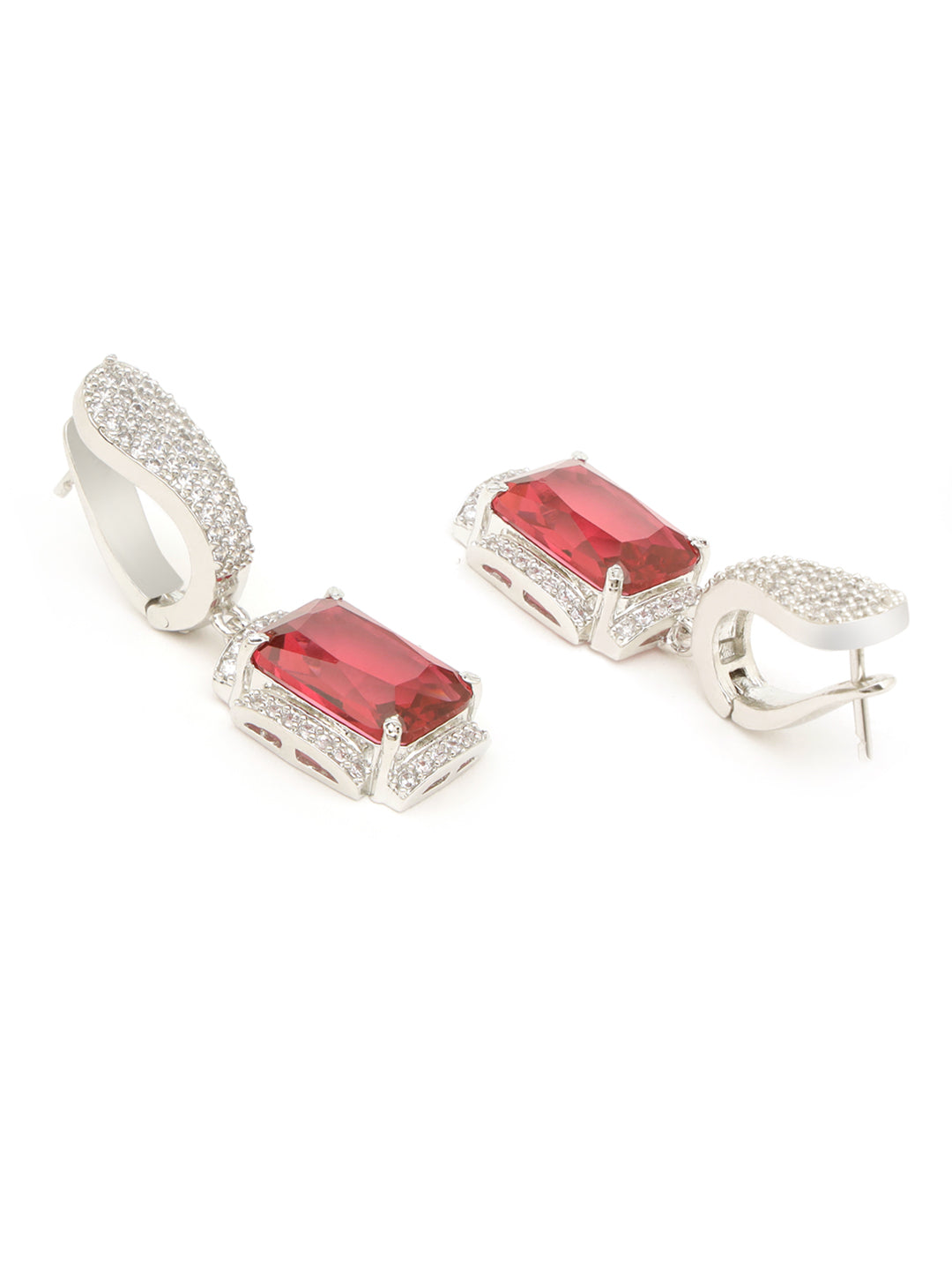Silver-Plated Red AD studded Statement Hoop Earrings