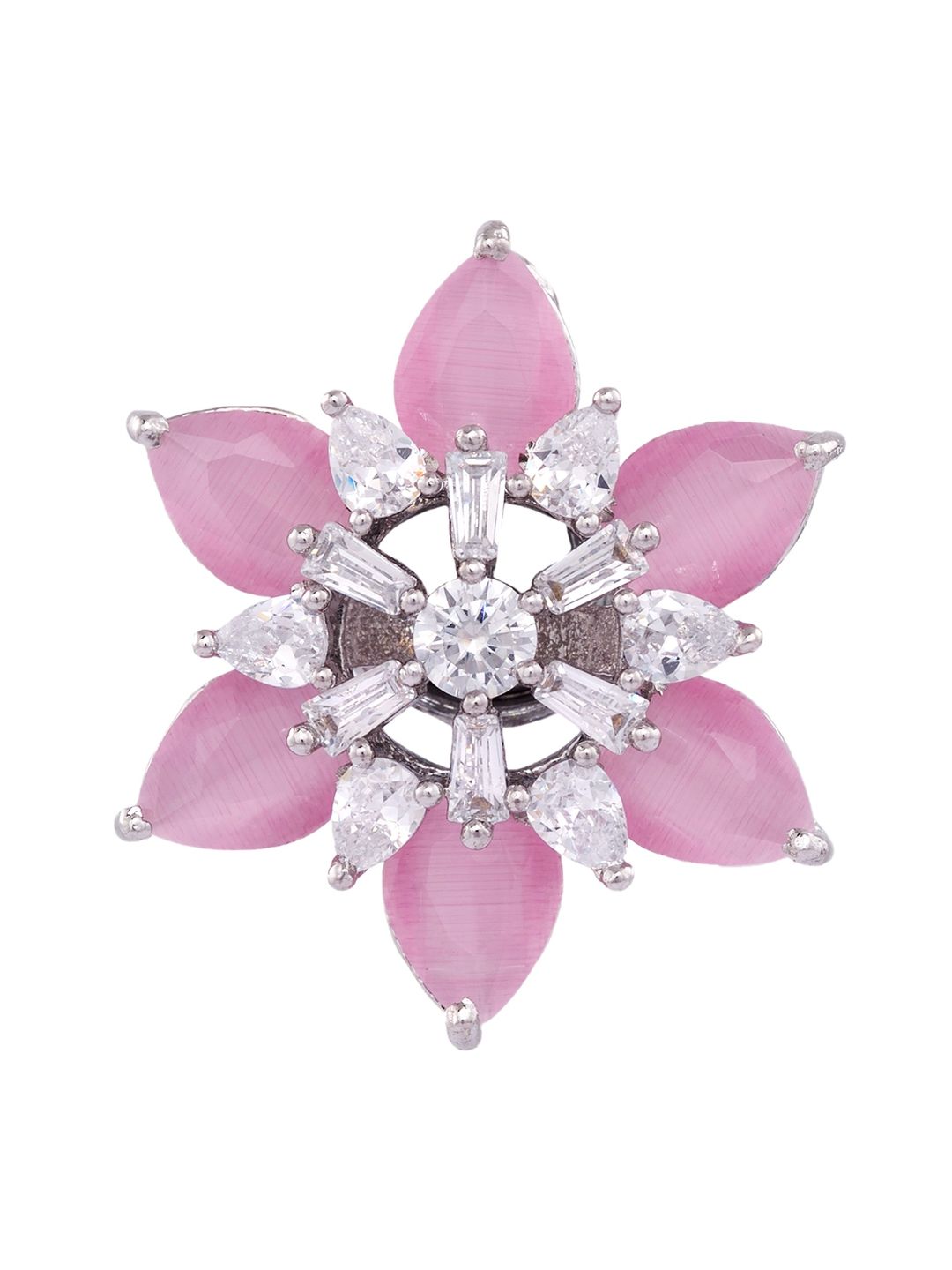 White Rhodium Pink AD studded handcrafted Ear Ring