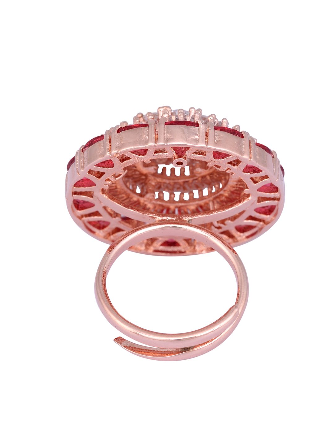 Rose Gold plated Ruby AD studded handcrafted adjustable Finger Ring