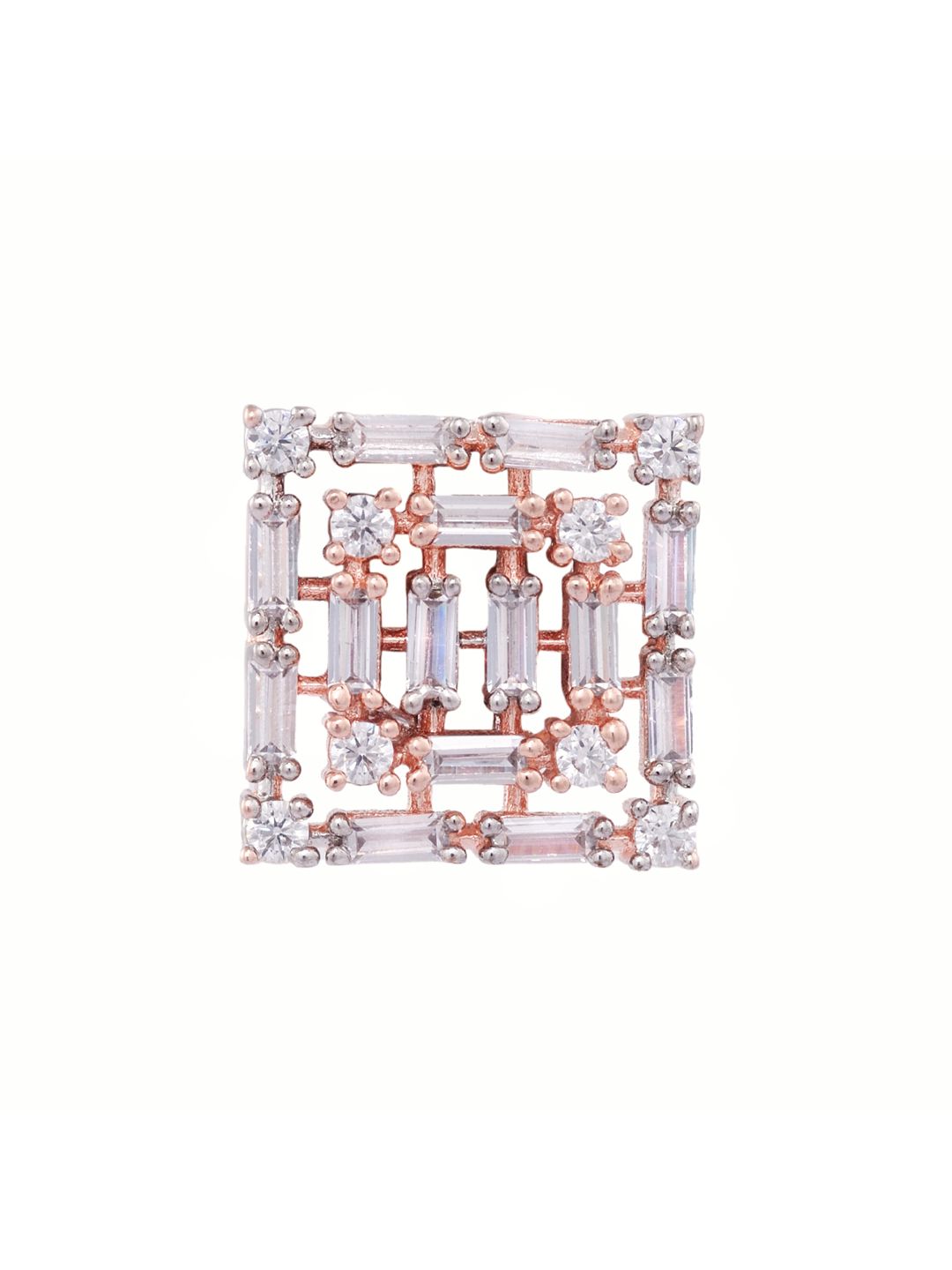 Rose Gold White AD studded handcrafted square Ear Ring