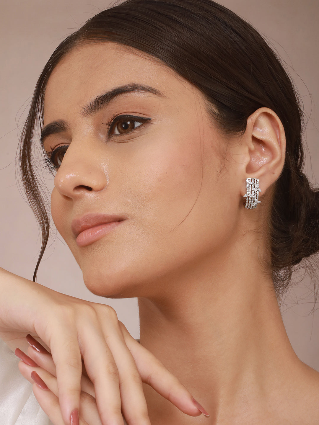 925 Sterling Silver CZ Floral Bali Studds Earrings