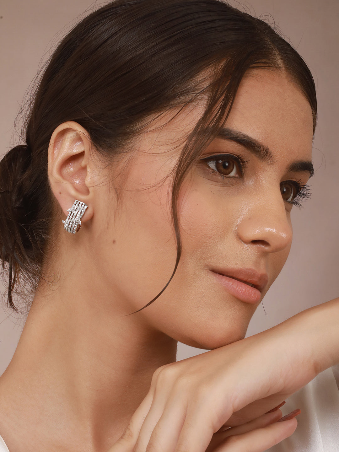 925 Sterling Silver CZ Floral Bali Studds Earrings