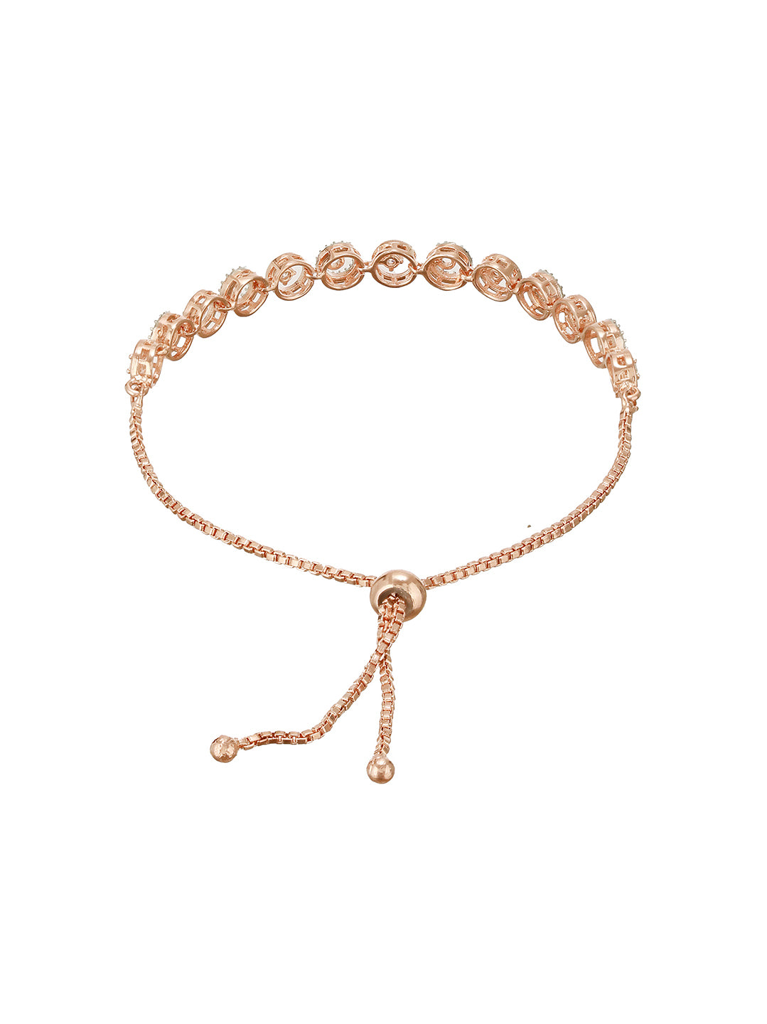 Rose Gold Toned Zircon  Embellished Circular Link  Adjustable Pull Chain Slider Bracelet