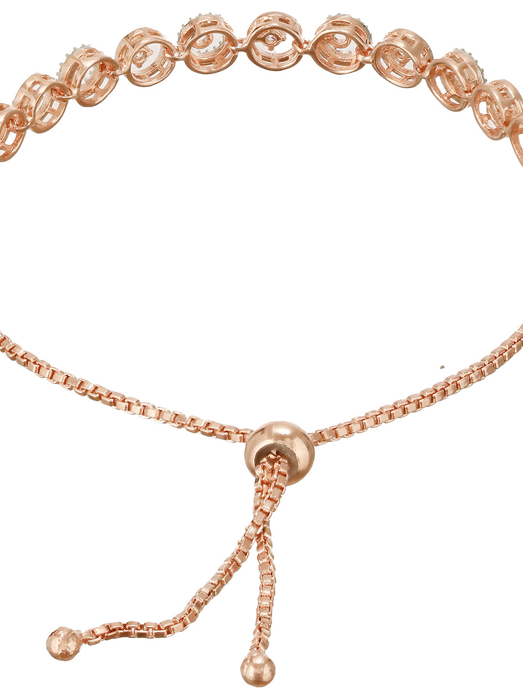 Rose Gold Toned Zircon  Embellished Circular Link  Adjustable Pull Chain Slider Bracelet