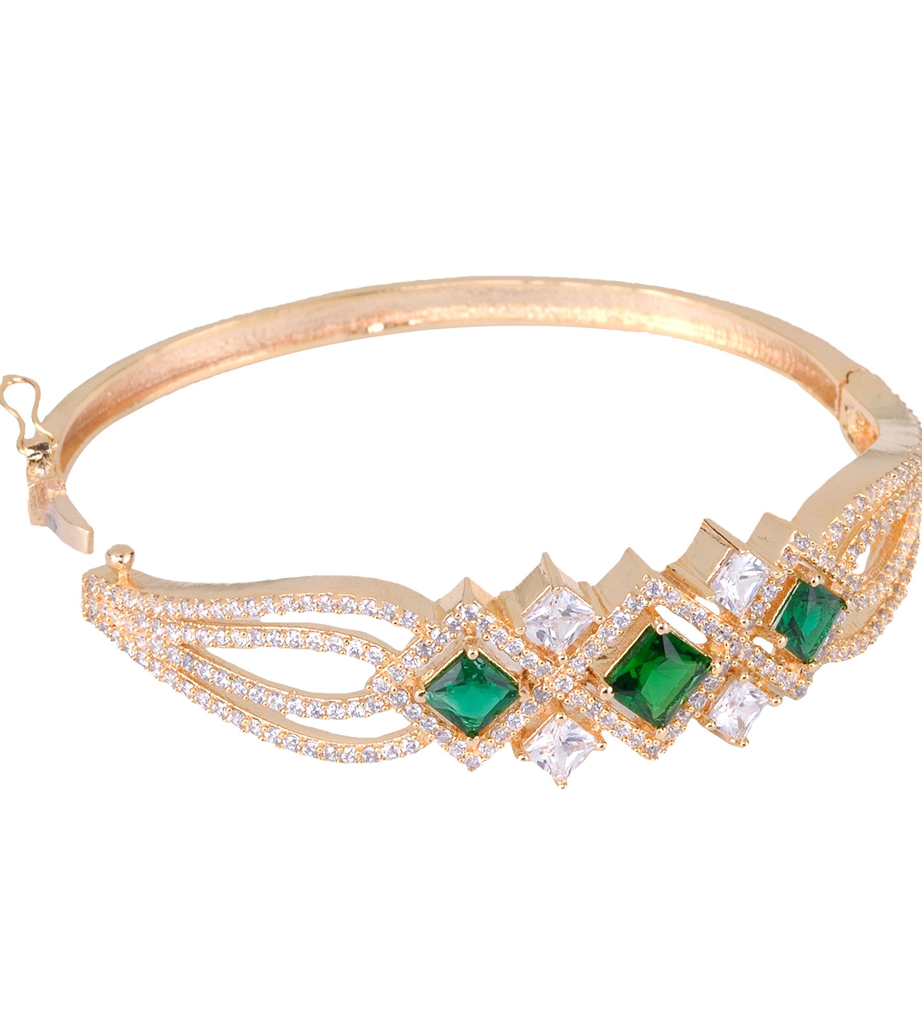 Gold plated Green AD studded handcrafted designer Bracelet for Women & Girls