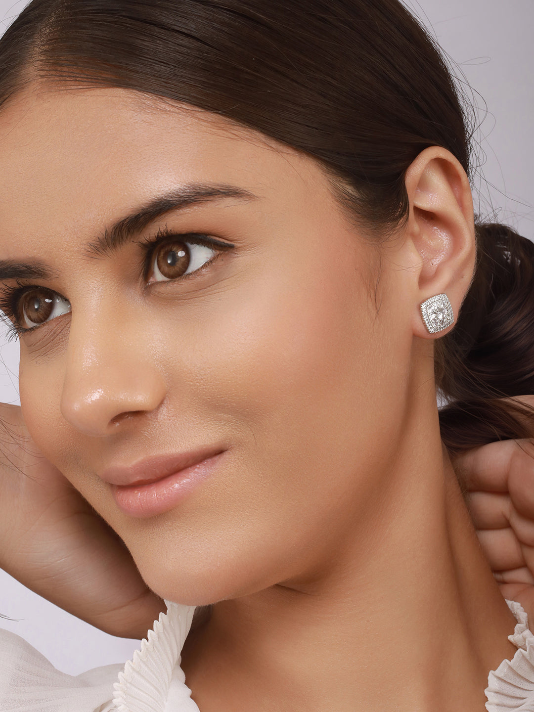 925 Sterling Silver Rhodium Plated Geometric Square Cluster CZ Studds Earrings