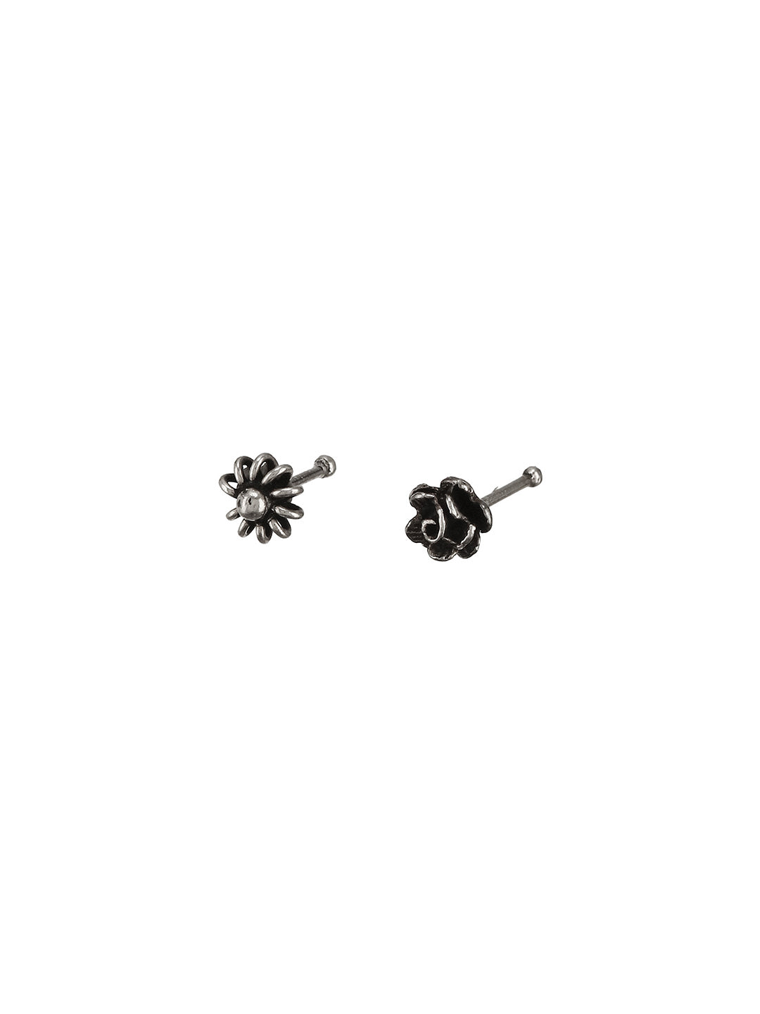Combo of 2 Nose Pin 925 Sterling Silver Oxidised Rose & Flower Studds Nose Pin