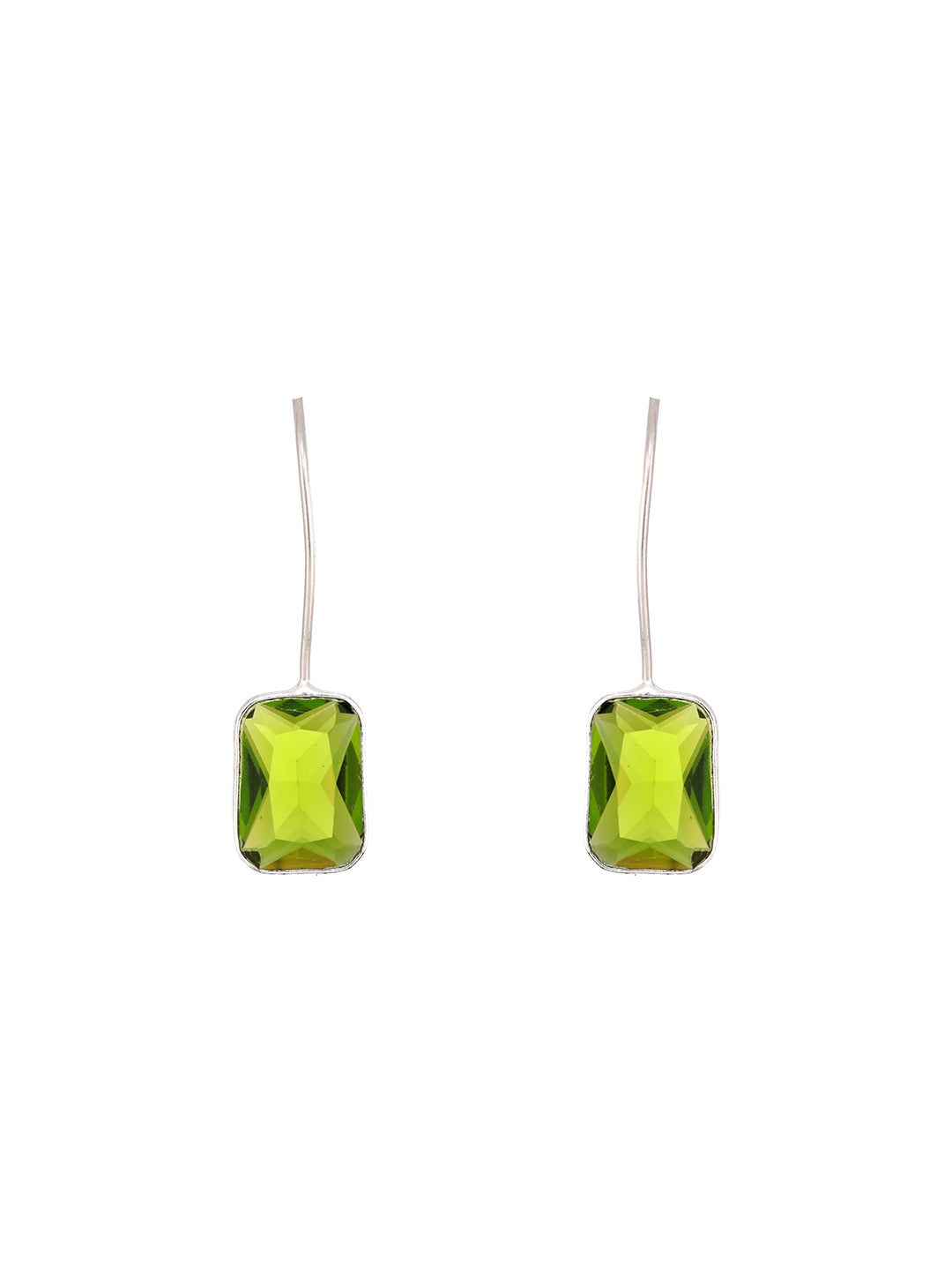 Silver Plated Oxidised Peridot Green Solitaire Minimal  Fish Hook Earrings