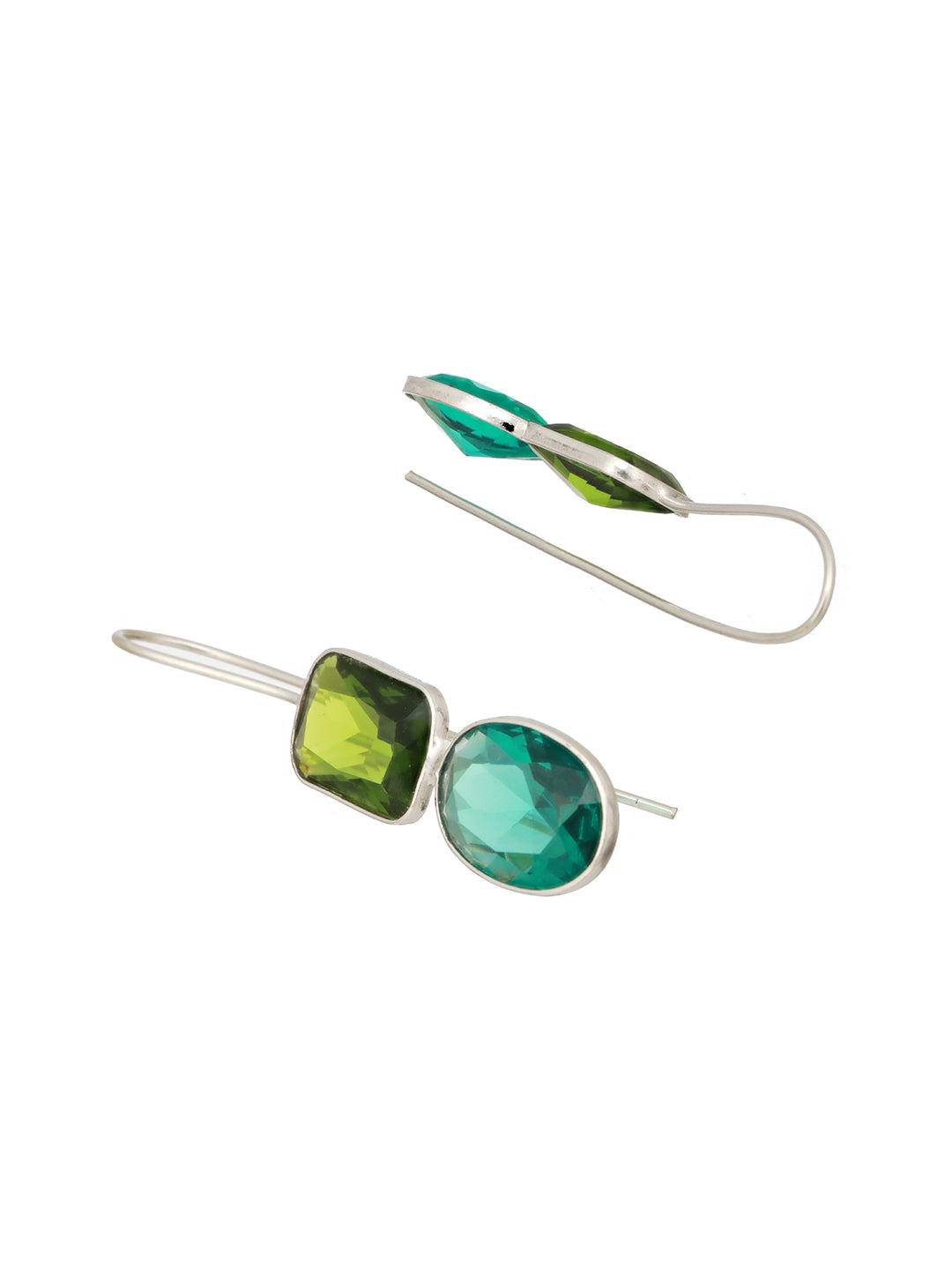 Silver Toned Oxidised Green Fish Hook Minimal Dailywear Earrings