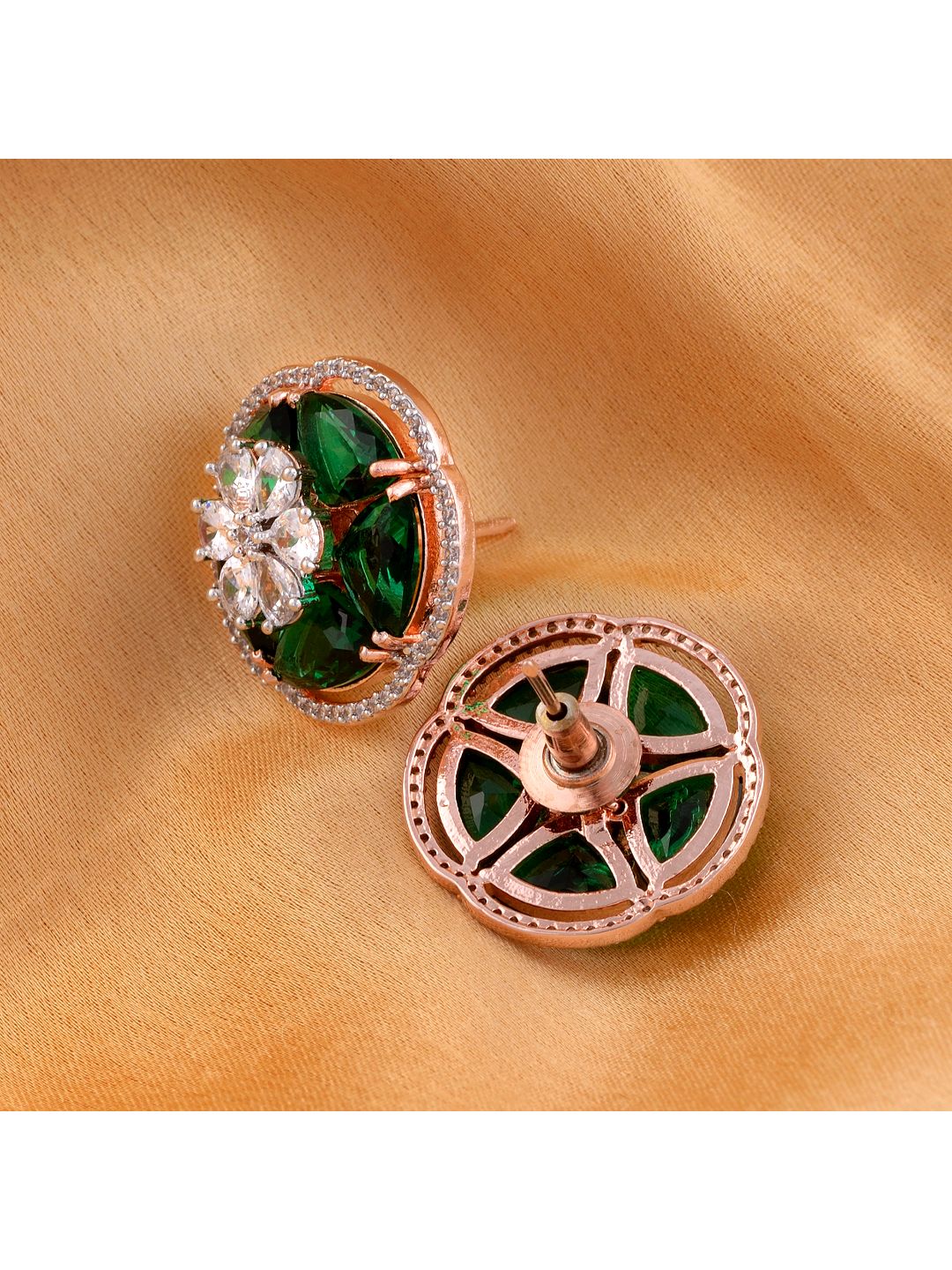 Rose Gold Green AD studded handcrafted Ear Ring