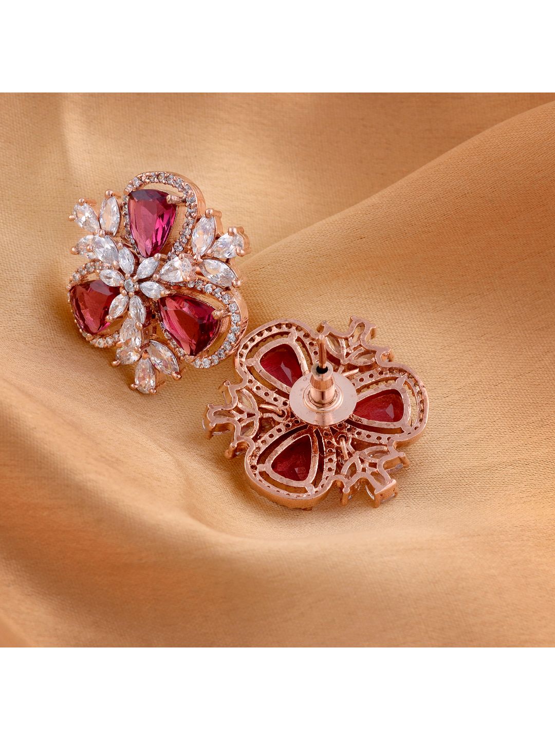 Rose Gold Ruby AD studded handcrafted Ear Ring