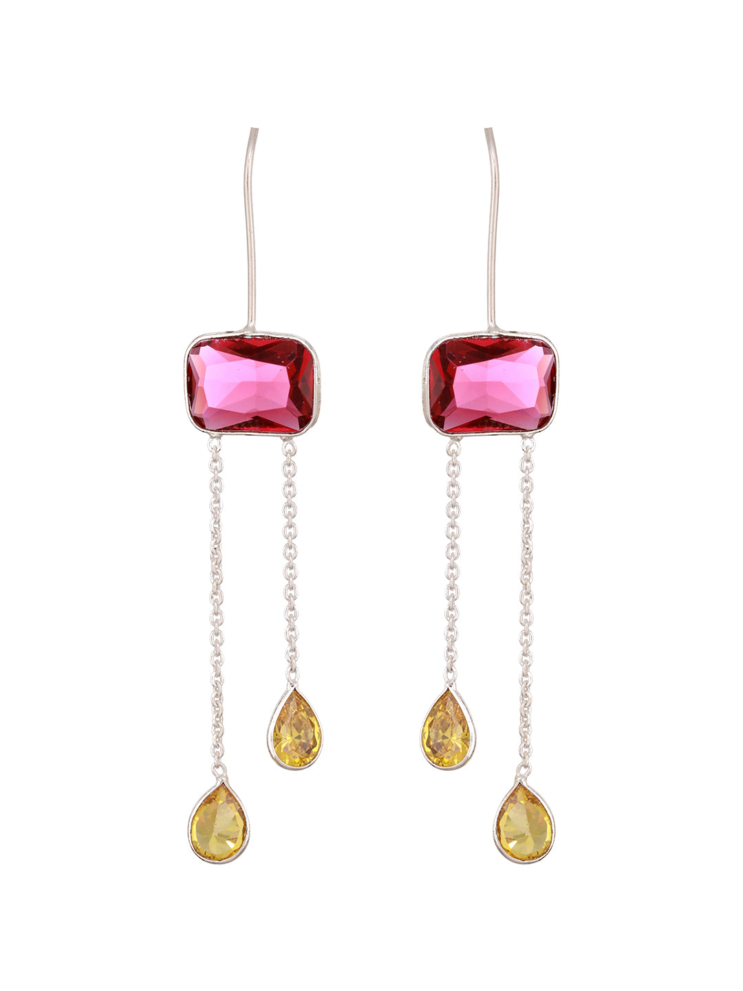 Silver Plated Red Ruby Crystal Dropdown Minimal Fishhook Earring