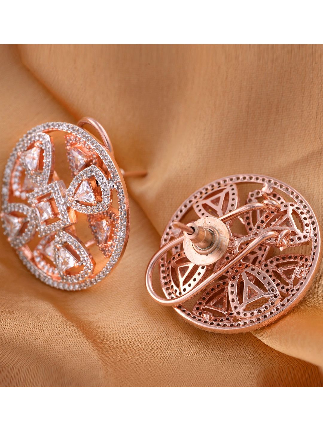 stylish party wear Rose Gold plated AD studded handcrafted Ear rings clip