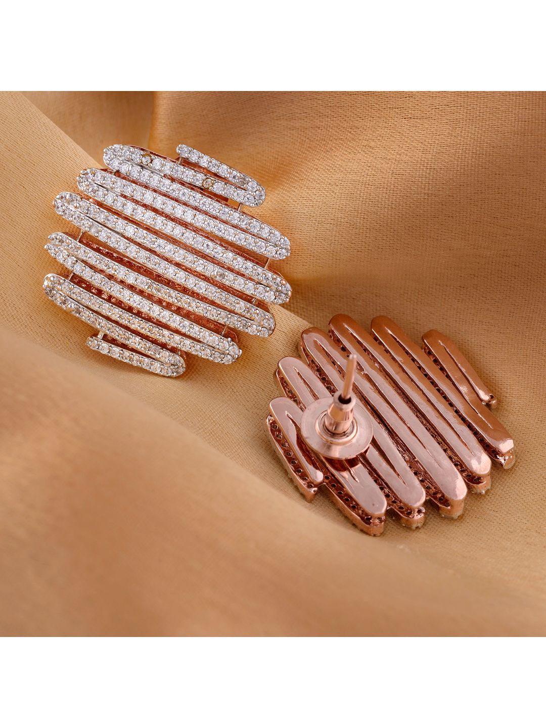 Rose Gold White AD studded handcrafted designer Ear Ring