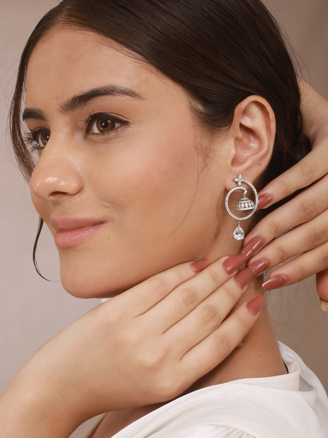 925 Sterling Silver Rhodium Plated Chandbali Drop Earrings