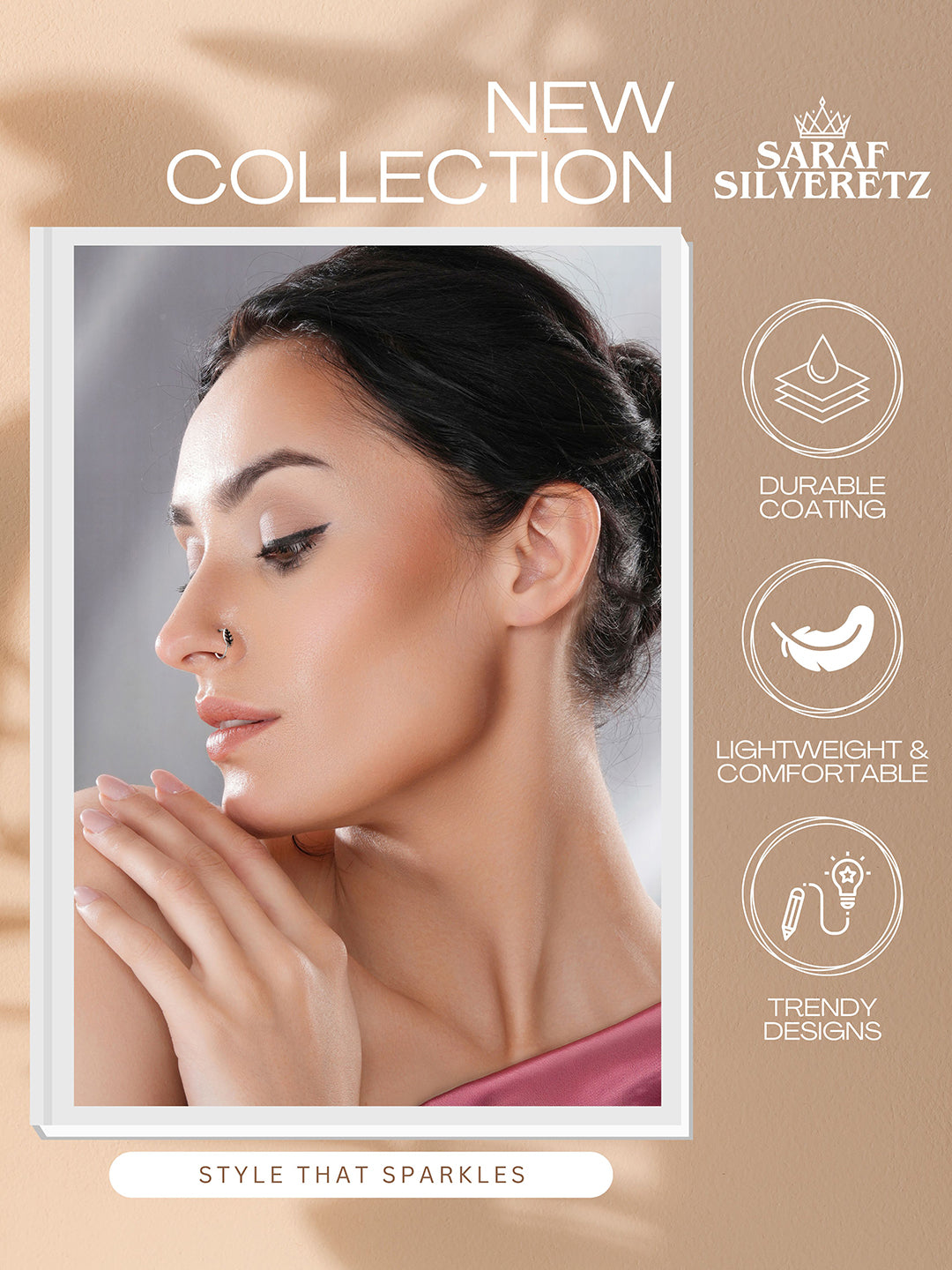 925 Sterling Silver Oxidised Leafy Nose Pin Studs For Women