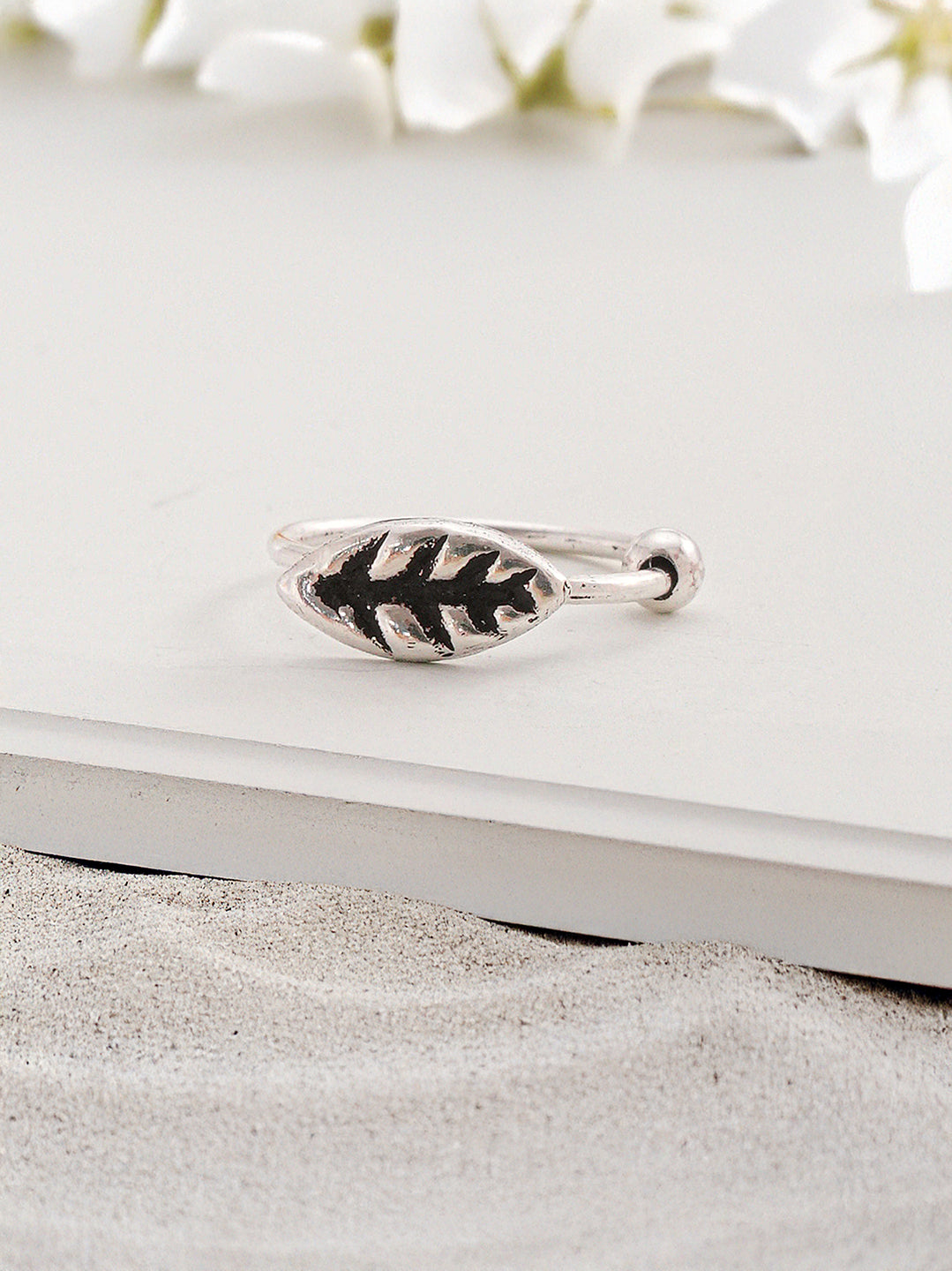 925 Sterling Silver Oxidised Leafy Nose Pin Studs For Women