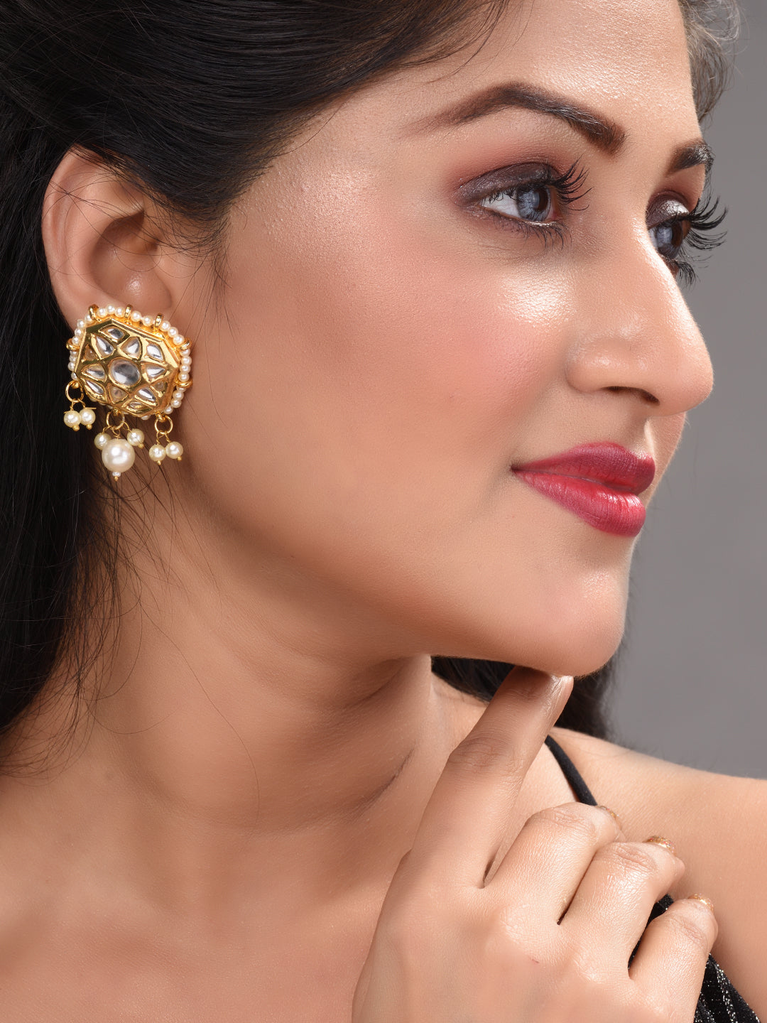 Gold Plated Kundan Square Studs Earrings