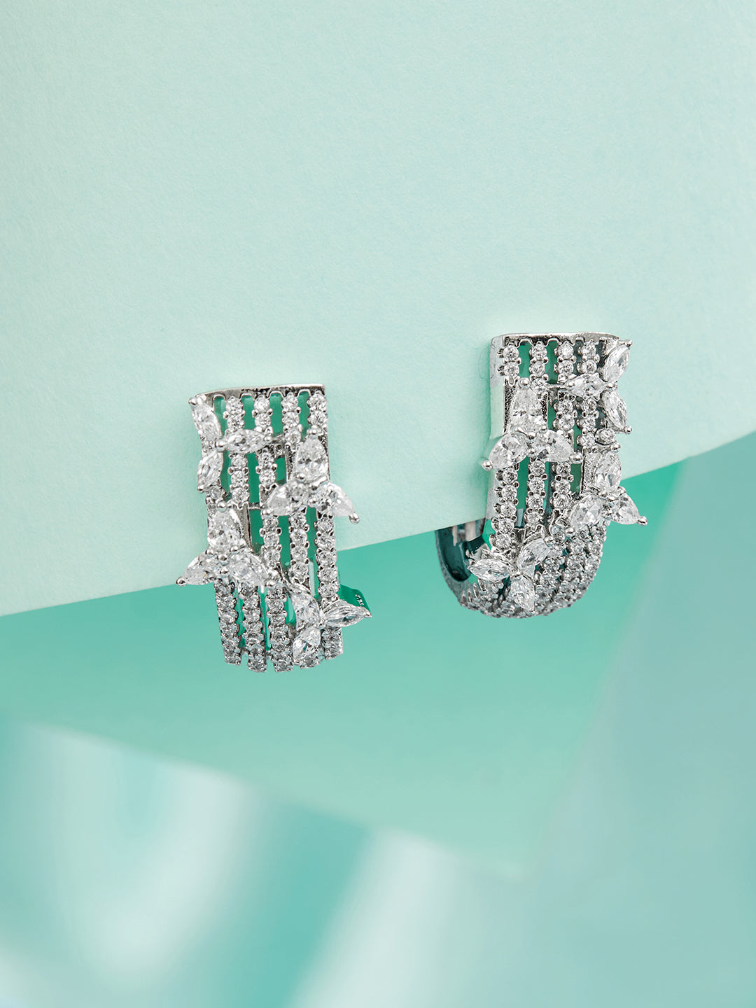 925 Sterling Silver CZ Floral Bali Studds Earrings