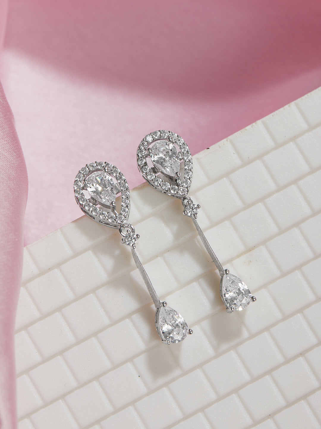 925 Sterling Silver Rhodium Plated Pear Drop Earrings