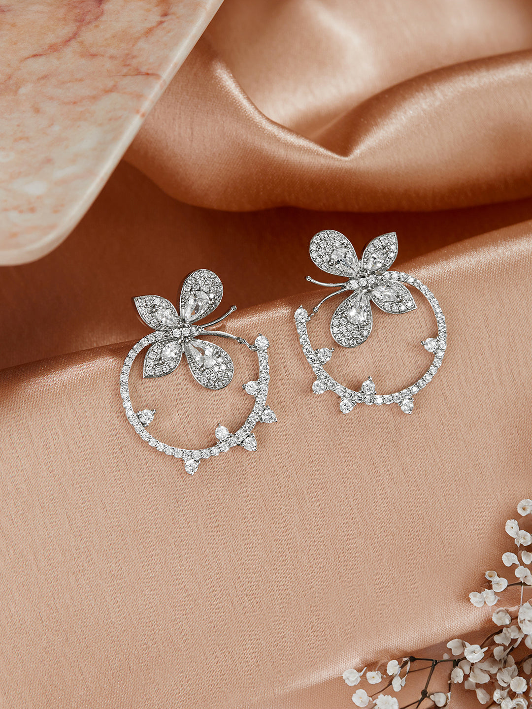 925 Sterling Silver Butterfly Circular Studds Earrings