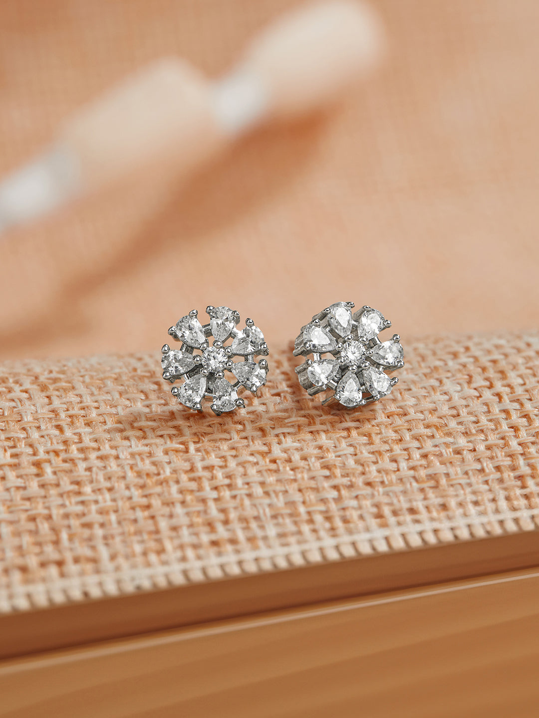 925 Sterling Silver Sterling Silver Cubic Zirconia Floral Studds Earrings
