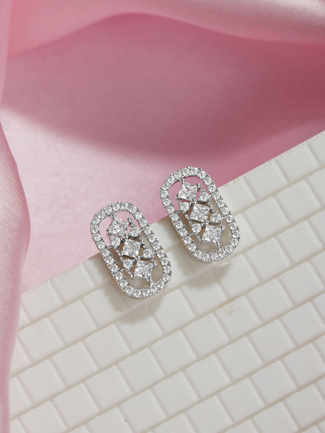 925 Sterling Silver Cubic Zirconia Geometric Studds earrings