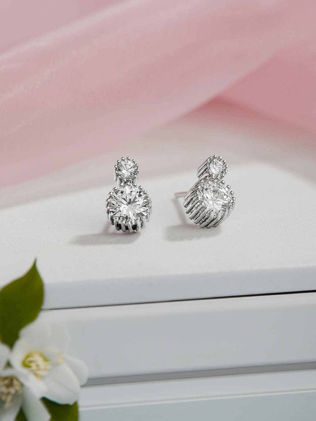 925 Sterling Silver Cubic Zirconia  Solitaire Studds Earrings
