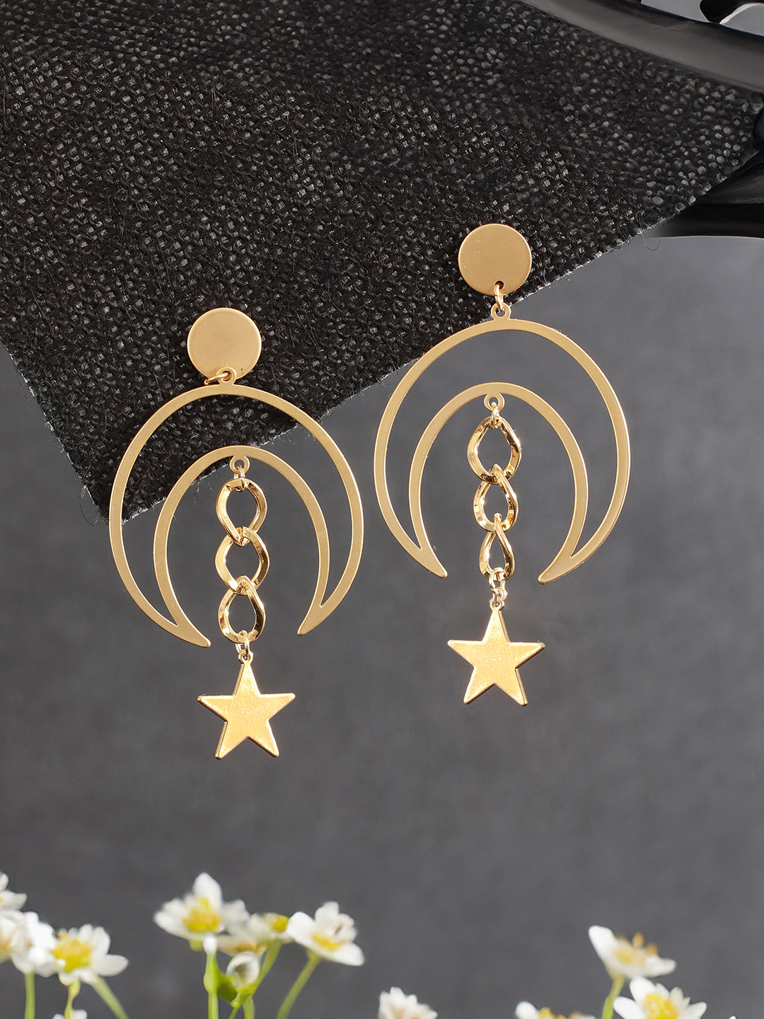 Anti-Tarnish Matt Gold Toned Chandelier Star Delicate drop earrings