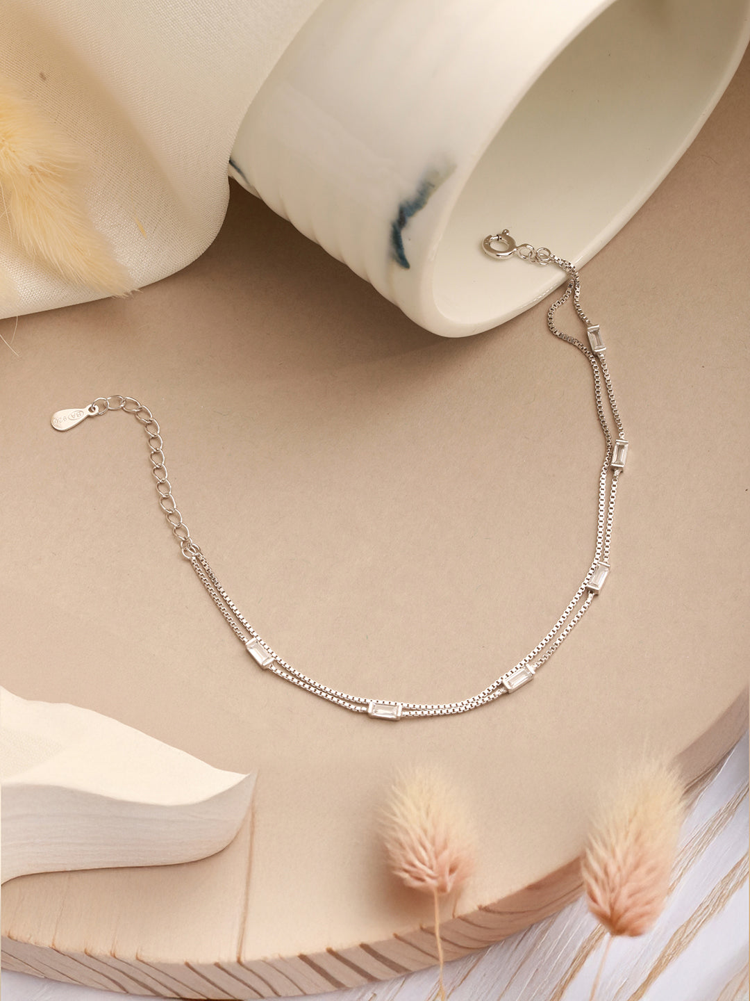 925 Sterling Silver Zircon Studded Baguette Multi Layered Wraparound Minimal Earrings