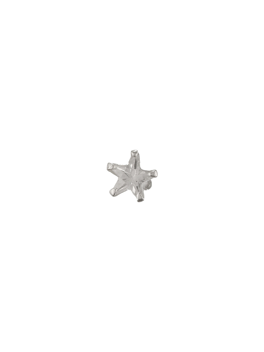 925 Sterling Silver Star Shaped AD Embellished Solitaire Studds Nose Ring