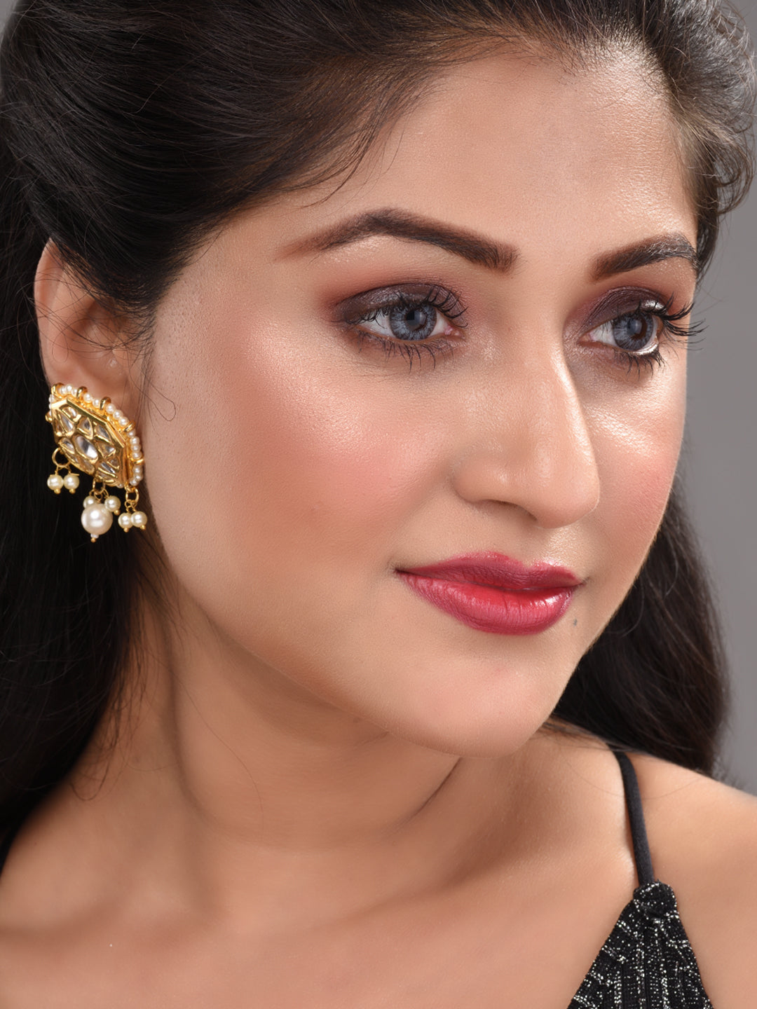 Gold Plated Kundan Square Studs Earrings