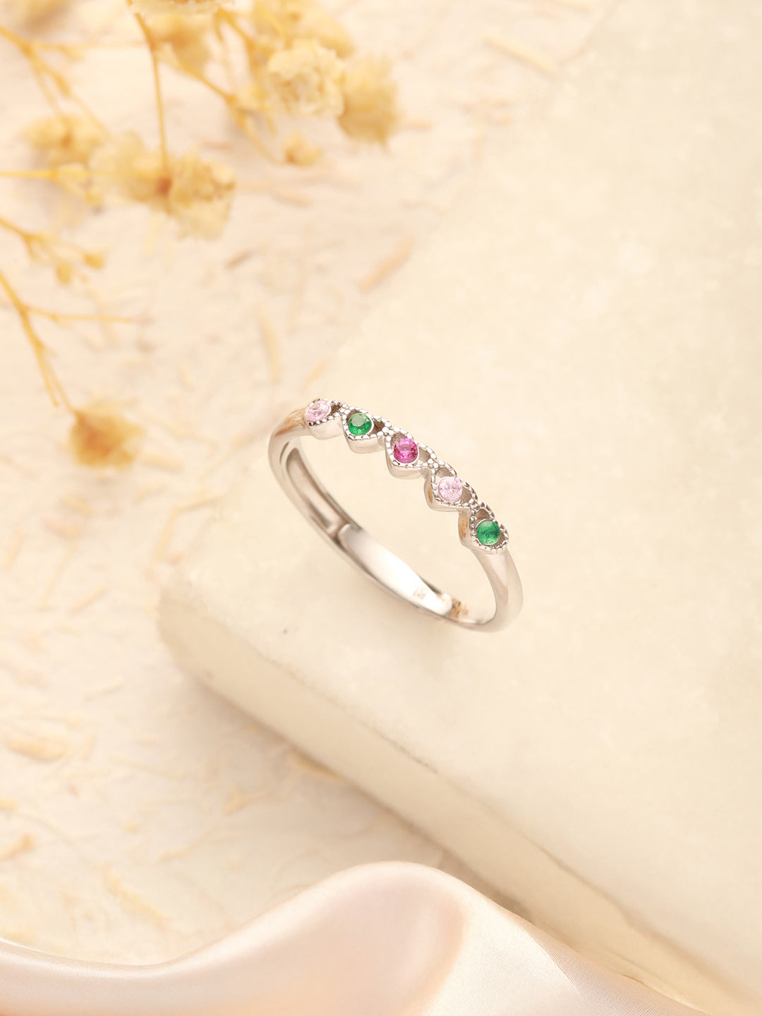 925 Sterling Silver Zircon & Pearl Embellished Minimal Engagement Adjustable Finger Ring