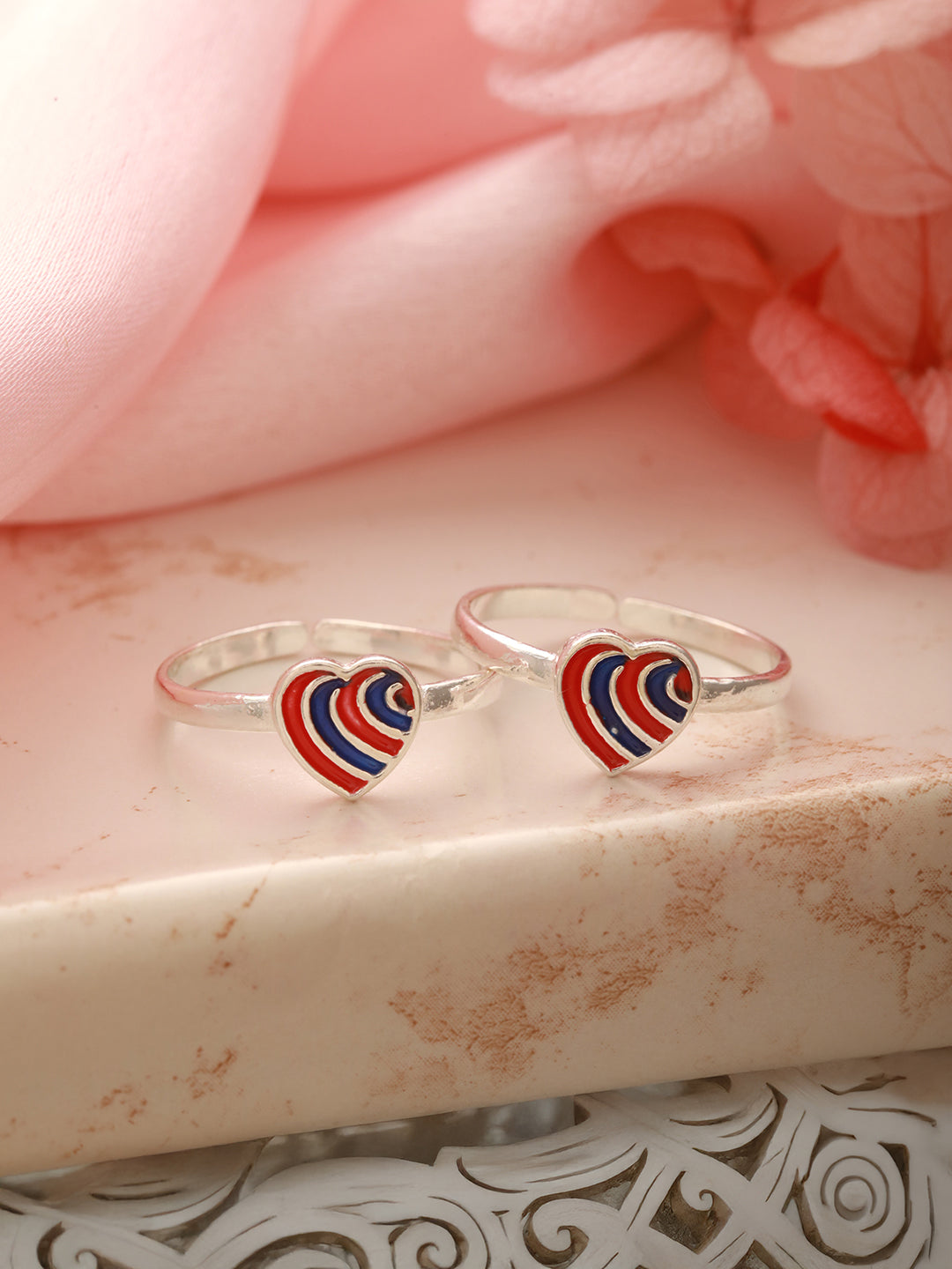 925 Sterling Silver Red Heart Shaped Minimal Adjustable Pair Of  Toe Ring