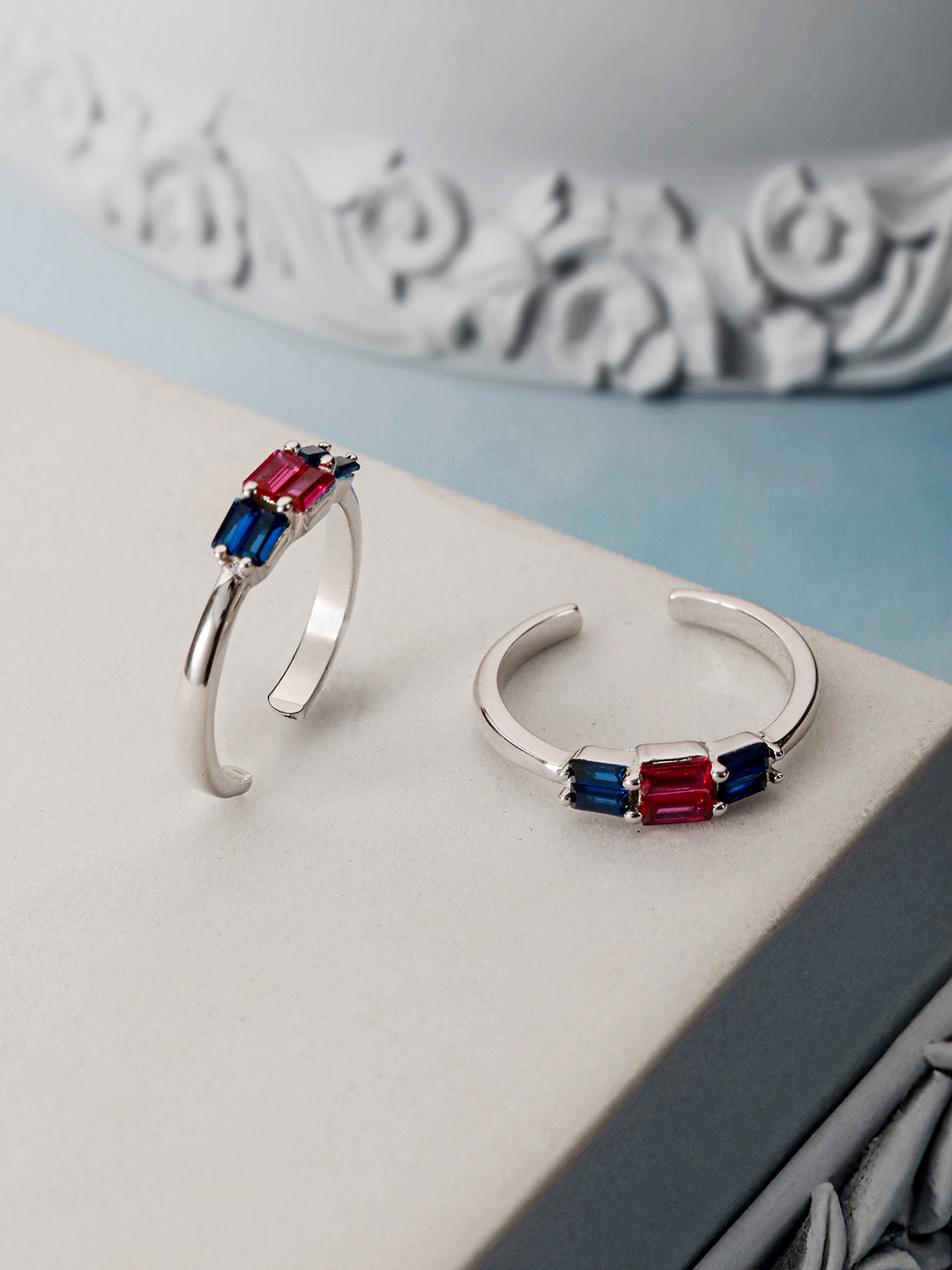 925 Sterling Silver CZ  Studded Colorful  Toe Rings