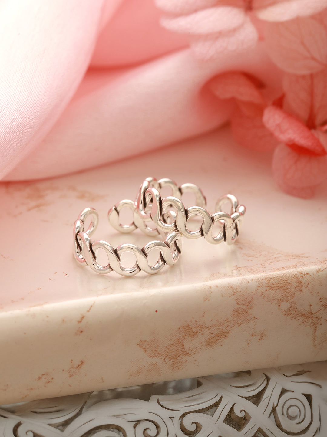 925 Sterling Silver Sparkling Zig Zag Adjustable Pair Of Toe Rings
