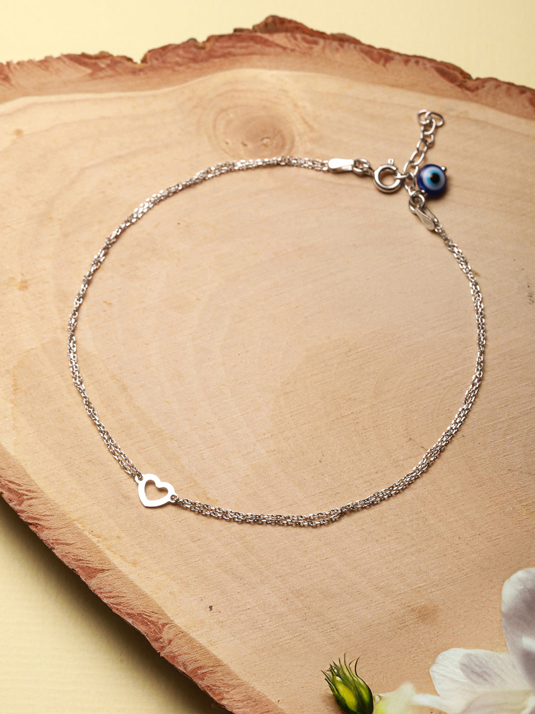 925 Sterling Silver Minimal Evil Eye Charms Anklet