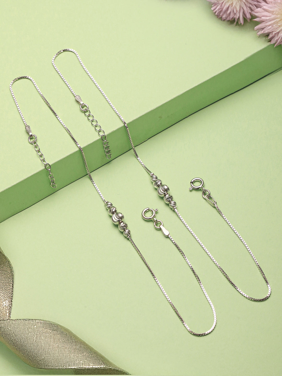 925 Sterling Silver Ball chain Minimal Dailywear Pair Of Anklet