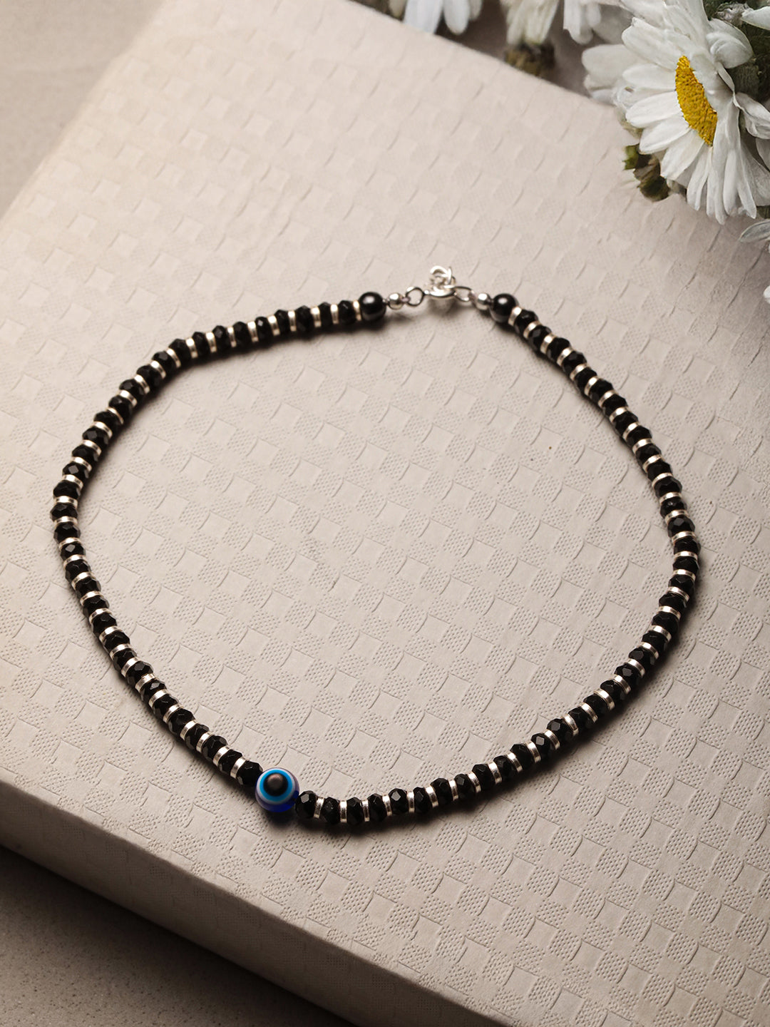 925 Sterling Silver Black Beads Dailywear Minimal Anklet