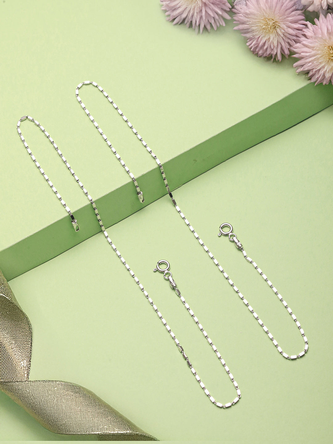 925 Sterling Silver Rhodium Plated Delicate Cylindrical Link Pair of Anklet